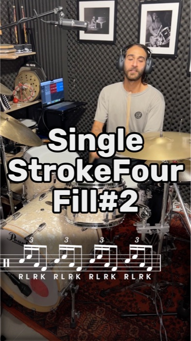 Single StrokeFour Fill With Bass-לימוד תופים