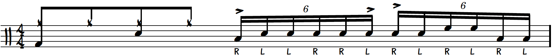 Six Stroke Roll Combination 2#- לימוד מעברים בתופים — תווים 1